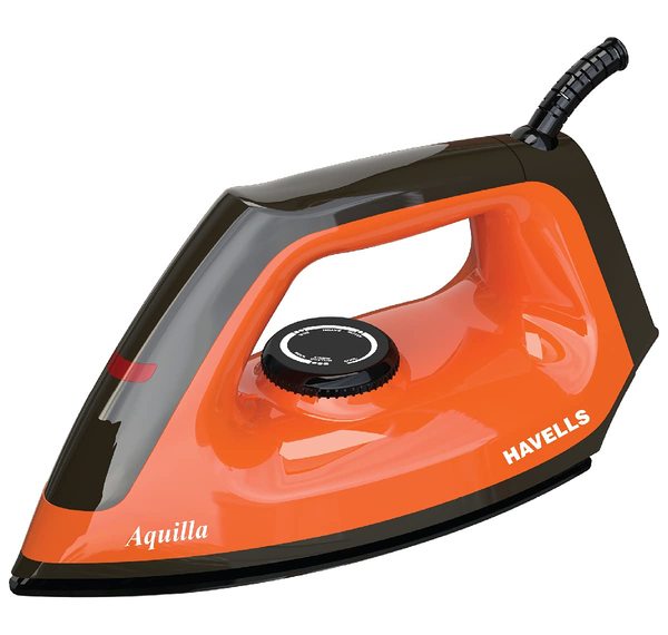 Buy Havells Aquilla 1000 watt Dry Iron With American Heritage Non Stick Sole Plate, Aerodynamic Design, Easy Grip Temperature Knob & 2 years Warranty. (Amber) on EMI