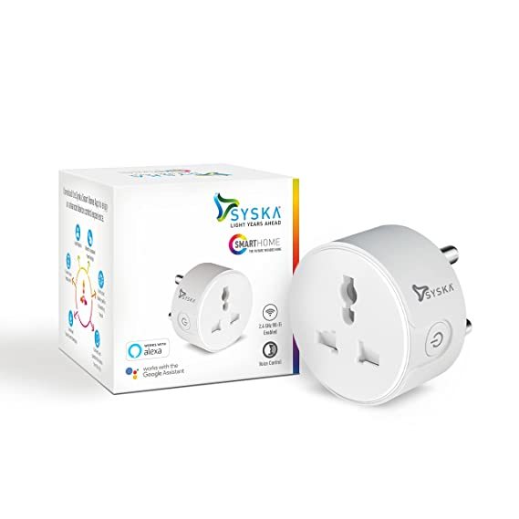 Buy SYSKA 10A Wi-Fi Smart Plug for Low Power Appliance like Mobile & Laptop Chargers, TV , Kettle (Works with Alexa & Google Assistant-White) on EMI