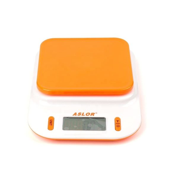 Buy ASLOR 15KG KITCHEN WEIGHING SCALE WITH TEMPERATURE METER (IN DISPLAY) ORANGE COLOR on EMI
