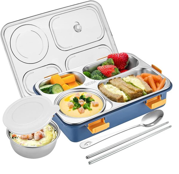 Buy Zello 4 Compartment Lunch Box Stainless Steel Tiffin Box for Boys, Girls, School & Office Men. (Pack of 1)(Multicolor) (4 Compartment (1000ml)) on EMI