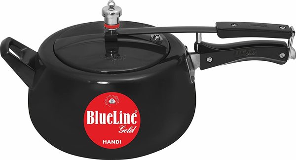 Buy BLUE LINE GOLD Hard Anodized Handi Inner Lid Aluminium Pressure Cooker, 5.5 Litre, Black (Non Induction Compatible) on EMI