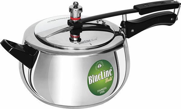 Buy BLUE LINE GOLD Stainless Steel Induction Compatible Handi Inner Lid Pressure Cooker, Silver (5 Litre) on EMI