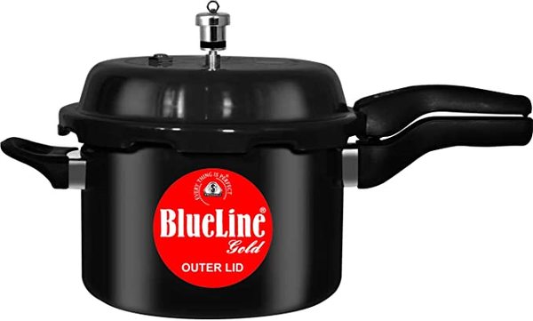 Buy BLUE LINE GOLD Hard Anodized Outer Lid Aluminium Pressure Cooker, Black (Non Induction Compatible, 5.5 Litre) on EMI