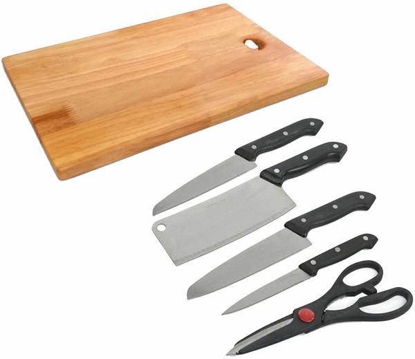 Buy Zello Stainless Steel Kitchen 5-Pcs Knife Set with Wooden Chopping Board & Scissor Vegetable & Meat Cutting on EMI