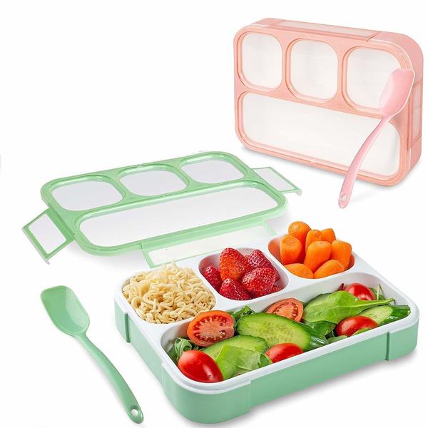 Buy Zello Leak Proof 4 Compartment Lunch Box Reusable Microwave Freezer Safe Food Containers with Spoon for Adults and Kids (1Pc - Multicolor) PP Plastic on EMI