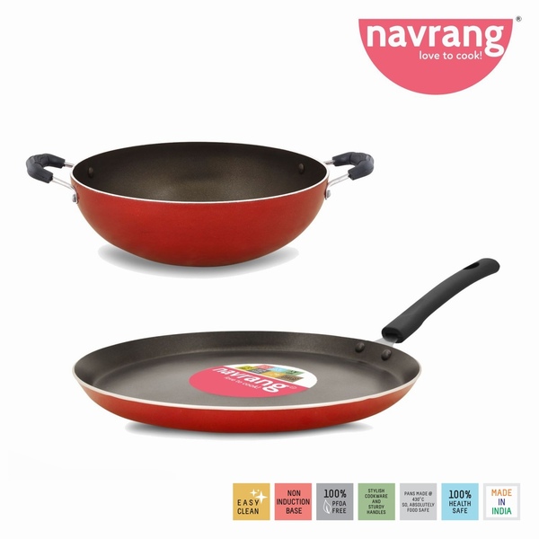 Buy Navrang Nonstick Two Pices Combo Dosa Tawa And Kadai NON INDUCTION on EMI