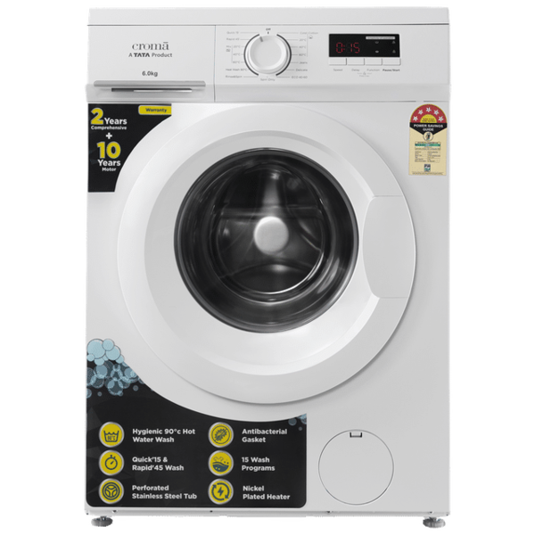 Buy Croma 6 Kg 5 Star Fully Automatic Front Load Washing Machine (In Built Heater, White) With 2 Years Warranty - A Tata Product on EMI