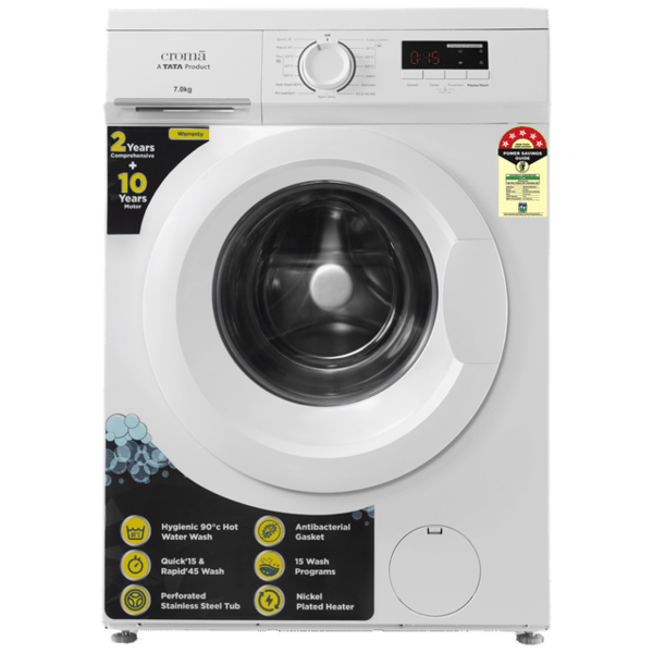 Buy Croma 7 Kg 5 Star Fully Automatic Front Load Washing Machine (In Built Heater, White) With 2 Years Warranty - A Tata Product on EMI