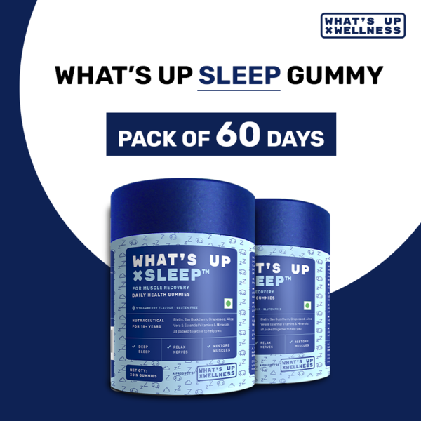 Buy Whats Up Sleep Gummies With Muscle Recovery | 60 Gummies | Formulated with 5 mg Melatonin, Vitamin D2 & Tart Cherry | Helps You Sleep Soundly and Relieve Sore Muscles on EMI