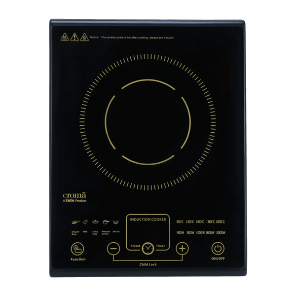 Buy Croma 2000 W Induction Cooktop With 5 Preset Menus 2 Years Warranty (Black) - A Tata Product on EMI