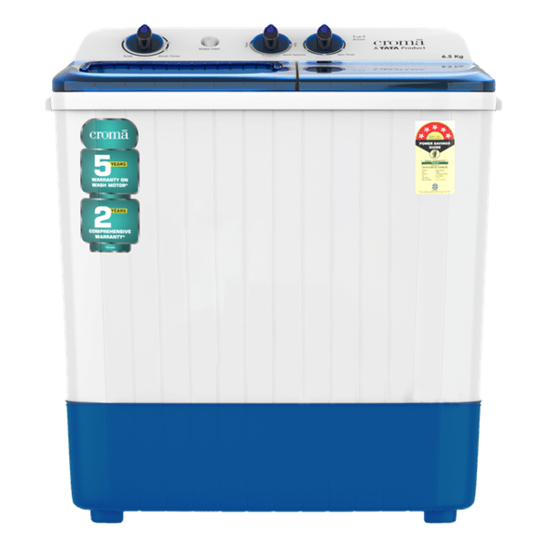 Buy Croma - A Tata Product 6.5 kg 5 Star Semi Automatic Washing Machine with Spiral Pulsator (White & Blue) with 2 years warranty on EMI