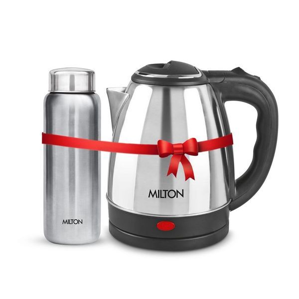 Buy Milton Combo Set Go Electro Stainless Steel Kettle, 1.2 Litres, Silver and Aqua 750 Stainless Steel Water Bottle, 750 ml, Silver | Office | Home | Kitchen | Travel Water Bottle on EMI