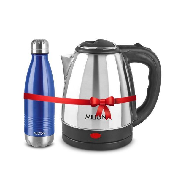 Buy Milton Combo Set Go Electro Stainless Steel Kettle, 1.5 Litres, Silver and Duo Dlx 750 Thermosteel Hot and Cold Bottle, 700 ml, Blue | Office | Home | Kitchen | Travel Water Bottle on EMI