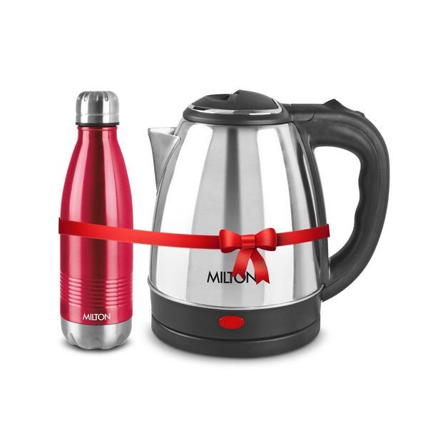 Buy Milton Combo Set Go Electro Stainless Steel Kettle, 1.5 Litres, Silver and Duo Dlx 750 Thermosteel Hot and Cold Bottle, 700 ml, Maroon | Office | Home | Kitchen | Travel Water Bottle on EMI