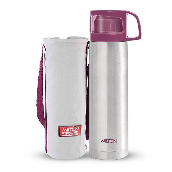 Buy Milton Glassy 1000 Thermosteel 24 Hours Hot and Cold Water Bottle with Drinking Cup Lid, 1 Litre, Pink | Leak Proof | Office Bottle | Gym Bottle | Home | Kitchen | Hiking | Trekking | Travel Bottle on EMI