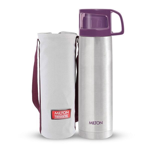 Buy Milton Glassy 1000 Thermosteel 24 Hours Hot and Cold Water Bottle with Drinking Cup Lid, 1 Litre, Purple | Leak Proof | Office Bottle | Gym Bottle | Home | Kitchen | Hiking | Trekking | Travel Bottle on EMI