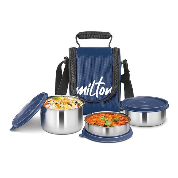Buy Milton Tasty 3 Stainless Steel Lunch Box, Blue on EMI