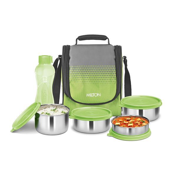 Buy Milton Tasty 4 Stainless Steel Combo Lunch Box with Bottle, Green on EMI