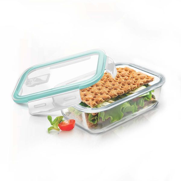 Buy Treo By Milton Hi Borosilicate Clip Fresh Rectangular Container, 1 Piece, 640 ml, Transparent | Air Tight | Microwave Safe | Oven Safe | Refrigerator Safe | BPA Free | Stackable | Dishwasher Safe on EMI