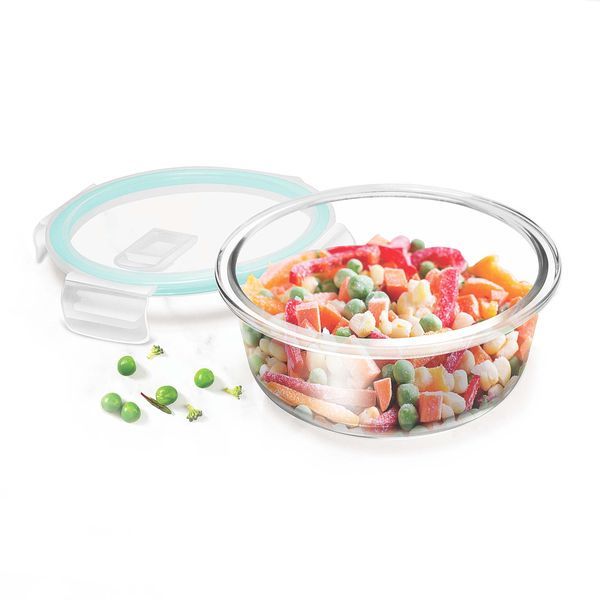 Buy Treo By Milton Hi Borosilicate Clip Fresh Round Container, 1 Piece, 620 ml, Transparent | Air Tight | Microwave Safe | Oven Safe | Refrigerator Safe | BPA Free | Stackable | Dishwasher Safe on EMI