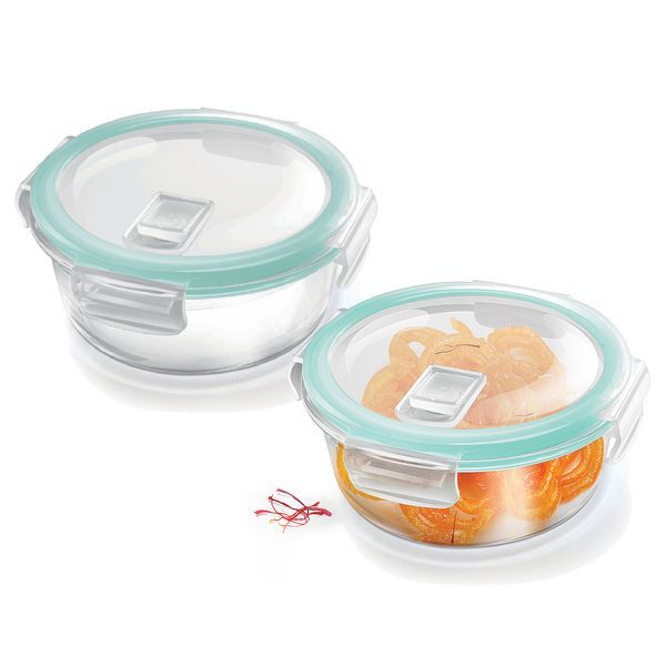 Buy Treo By Milton Hi Borosilicate Clip Fresh Round Glass Container, Set of 2, 400 ml Each, Transparent | BPA Free | Microwave Safe/Oven Safe | Refrigerator Safe | Dishwasher Safe | Air Tight | Stackable on EMI