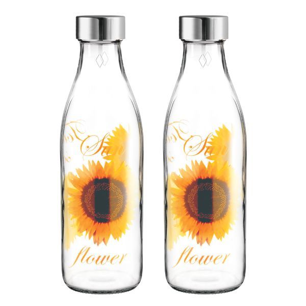 Buy Treo By Milton Ivory Premium Glass Printed Bottle, Set of 2, 1000 ml Each, Yellow Floral | Shakes | Smoothies | Water Bottle | Milk Bottle | Juice | Cocktail Bottle | Decor Bottle | Designer Bottle on EMI