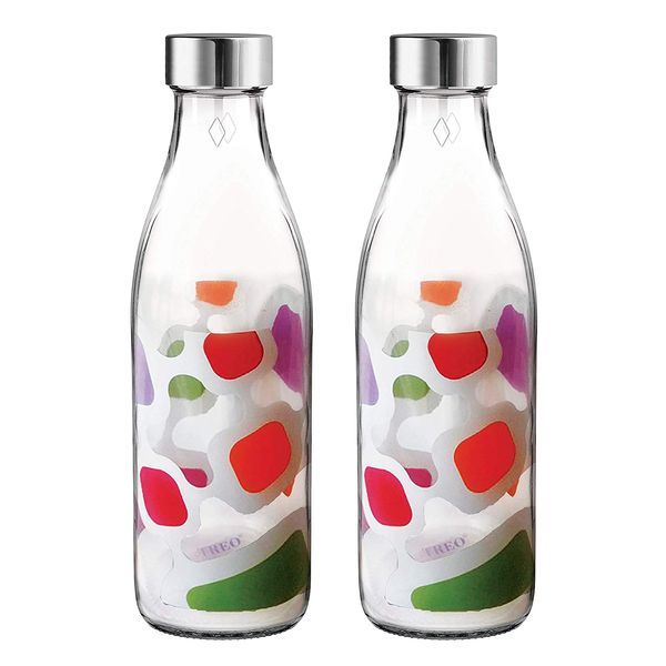 Buy Treo By Milton Ivory Premium Glass Printed Bottle, Set of 2, 1000 ml Each,Multicolour Cubes | Shakes | Smoothies | Water Bottle | Milk Bottle | Juice | Cocktail Bottle | Decor Bottle | Designer Bottle on EMI