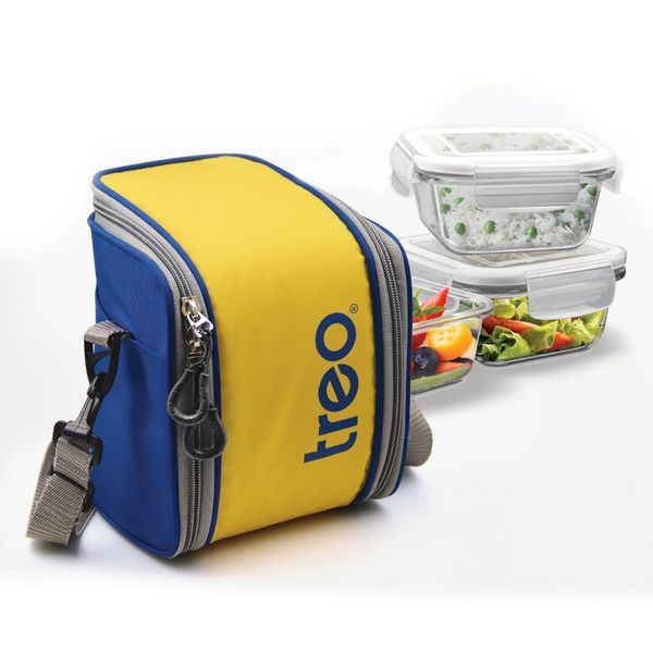 Buy Treo by Milton Cube Glass Tiffin, 300 ml, Set of 3, Yellow/Blue on EMI