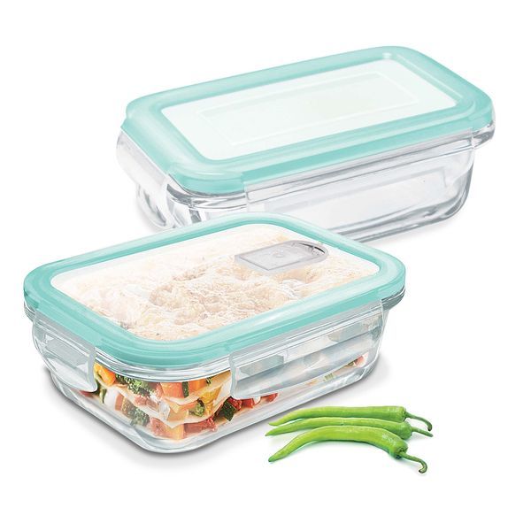Buy Treo By Milton Hi Borosilicate Clip Fresh Rectangular Container, Set of 2, 370 ml Each, Transparent | Air Tight | Microwave Safe |Oven Safe | Refrigerator Safe | BPA Free | Stackable | Dishwasher Safe on EMI
