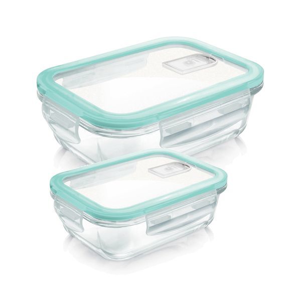Buy Treo By Milton Hi Borosilicate Clip Fresh Rectangular Container, Set of 2, 370 ml, 1000 ml, Transparent | Air Tight | Microwave | Oven Safe | Refrigerator Safe | BPA Free | Stackable | Dishwasher Safe on EMI