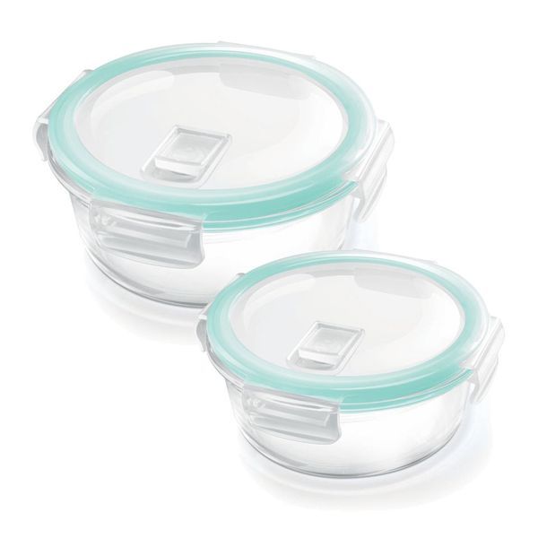 Buy Treo By Milton Hi Borosilicate Clip Fresh Round Container, Set of 2, 400 ml, 950 ml, Transparent | Air Tight | Microwave Safe | Oven Safe | Refrigerator Safe | BPA Free | Stackable | Dishwasher Safe on EMI