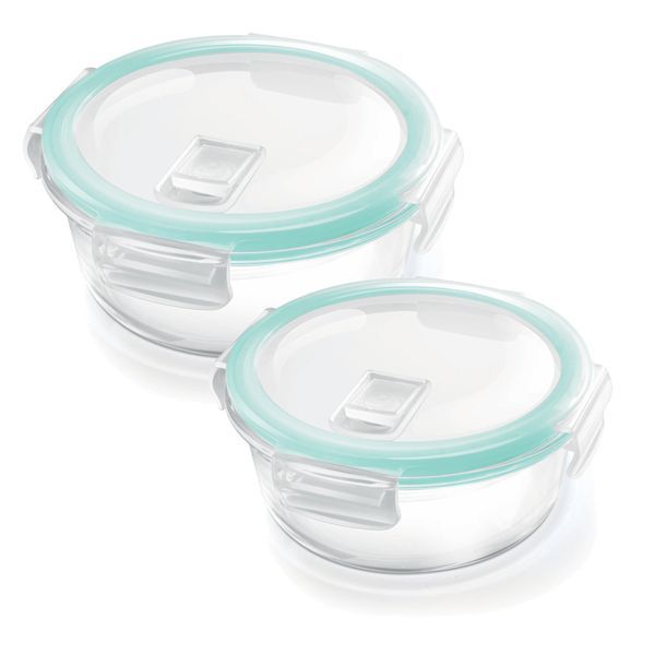 Buy Treo By Milton Hi Borosilicate Clip Fresh Round Container, Set of 2, 620 ml, 950 ml, Transparent | Air Tight | Microwave Safe | Oven Safe | Refrigerator Safe | BPA Free | Stackable | Dishwasher Safe on EMI