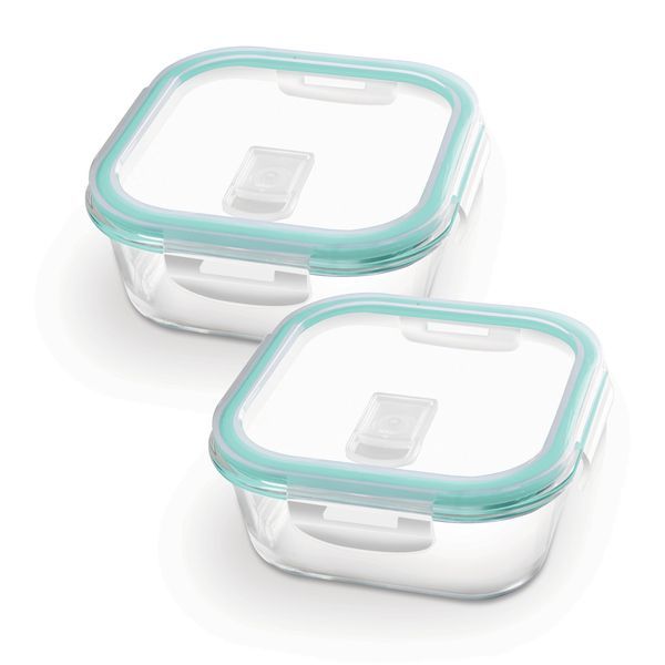 Buy Treo By Milton Hi Borosilicate Clip Fresh Square Container, Set of 2, 1200 ml Each, Transparent | Air Tight | Microwave Safe | Oven Safe | Refrigerator Safe | BPA Free | Stackable | Dishwasher Safe on EMI