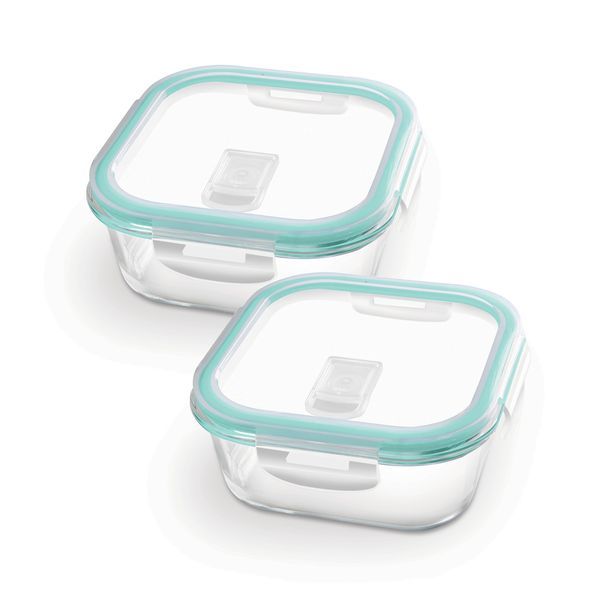 Buy Treo By Milton Hi Borosilicate Clip Fresh Square Container, Set of 2, 320 ml Each, Transparent | Air Tight | Microwave Safe | Oven Safe | Refrigerator Safe | BPA Free | Stackable | Dishwasher Safe on EMI