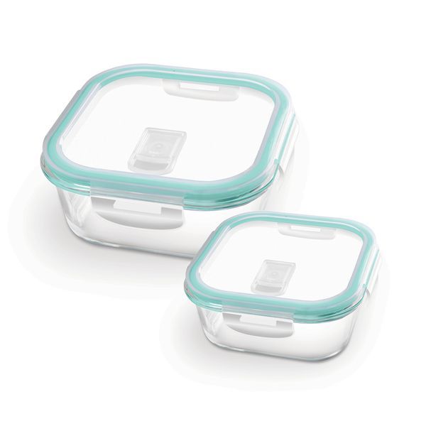 Buy Treo By Milton Hi Borosilicate Clip Fresh Square Container, Set of 2, 320 ml, 1200 ml, Transparent | Air Tight | Microwave Safe | Oven Safe | Refrigerator Safe | BPA Free | Stackable | Dishwasher Safe on EMI