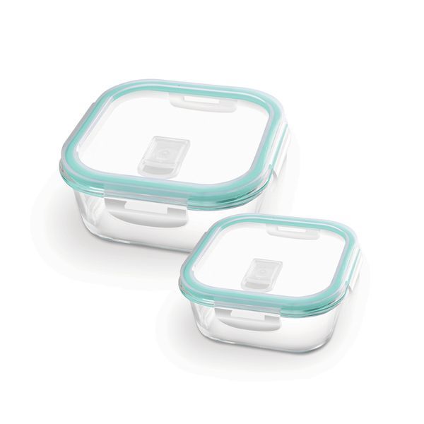 Buy Treo By Milton Hi Borosilicate Clip Fresh Square Container, Set of 2, 320 ml, 520 ml, Transparent | Air Tight | Microwave Safe | Oven Safe | Refrigerator Safe | BPA Free | Stackable | Dishwasher Safe on EMI