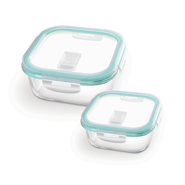 Buy Treo By Milton Hi Borosilicate Clip Fresh Square Container, Set of 2, 320 ml, 800 ml, Transparent | Air Tight | Microwave Safe | Oven Safe | Refrigerator Safe | BPA Free | Stackable | Dishwasher Safe on EMI