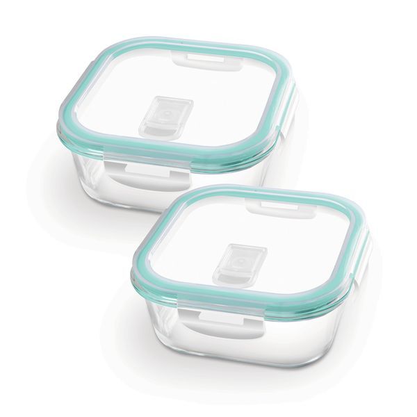 Buy Treo By Milton Hi Borosilicate Clip Fresh Square Container, Set of 2, 520 ml Each, Transparent | Air Tight | Microwave Safe | Oven Safe | Refrigerator Safe | BPA Free | Stackable | Dishwasher Safe on EMI