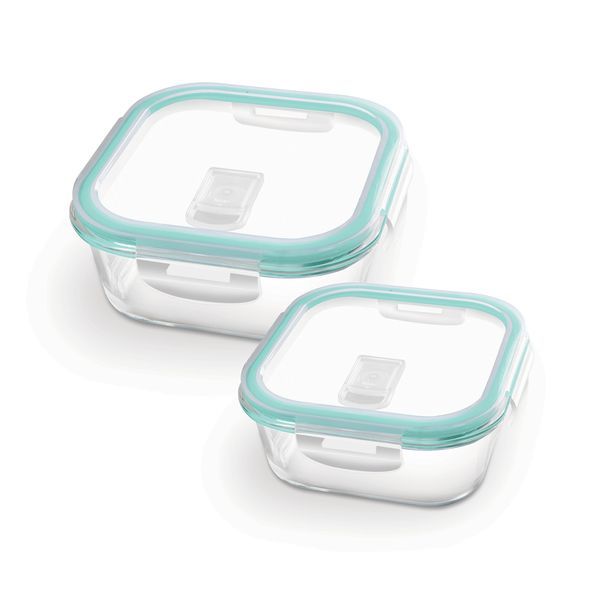 Buy Treo By Milton Hi Borosilicate Clip Fresh Square Container, Set of 2, 520 ml, 800 ml, Transparent | Air Tight | Microwave Safe | Oven Safe | Refrigerator Safe | BPA Free | Stackable | Dishwasher Safe on EMI