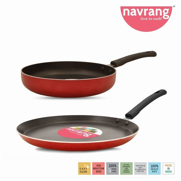 Buy Navrang Nonstick Alumnium2 PC Cookware Set ,Tawa 275 + Fry Pan 230,Red NON-INDUCTION on EMI