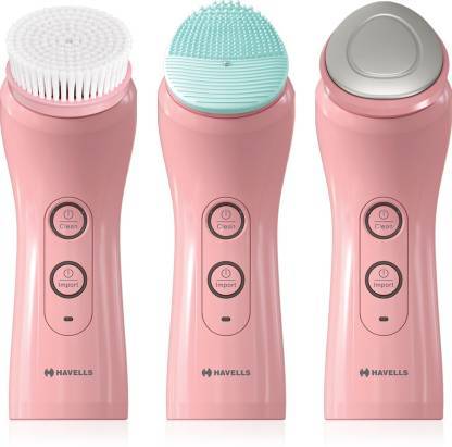 Buy HAVELLS SC5070 Facial Cleanser, with 3 Heads for Exfoliation, Cleaning and Iontophoresis, Smart Alert to Assist Usage, Rechargeable (Pink) Facial Cleanser System & Brush on EMI
