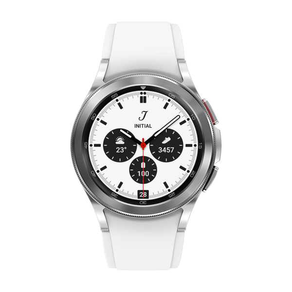 Buy SAMSUNG Galaxy Watch4 Classic Smartwatch with Activity Tracker (42mm Super AMOLED Display, Water Resistant, Silver Strap) on EMI