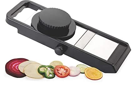 Buy Zello Stainless Steel/Fiber Potato & Vegetable Adjustable Thickness Slicer, with Safety Holder, Multicolour on EMI