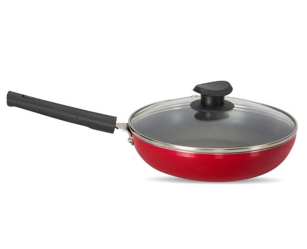 Buy Navrang Nonstcik Frypan 220+GLASS LID,RED,Induction FRIENDLY on EMI