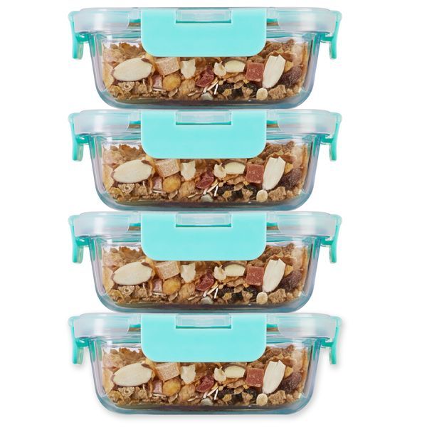 Buy Allo FoodSafe 370ml Rectangle Glass Food Storage Container with Break Free Detachable Lock | 450C Oven Safe Microwave Safe | High Borosilicate | Leak Proof | Set of 4 on EMI