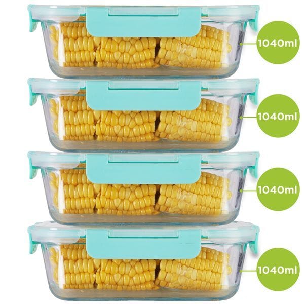 Buy Allo FoodSafe Glass Containers with Lids & Break Free Lock, 450°C Oven/Microwave Safe , High Borosilicate  Set of 4, 1040ml, Rectangle on EMI
