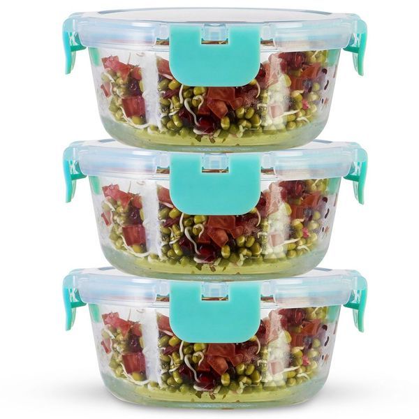 Buy Allo FoodSafe 390ml Round Glass Food Storage Container with Break Free Detachable Lock | 450C Oven Safe Microwave Safe | High Borosilicate | Leak Proof | Set of 3 on EMI