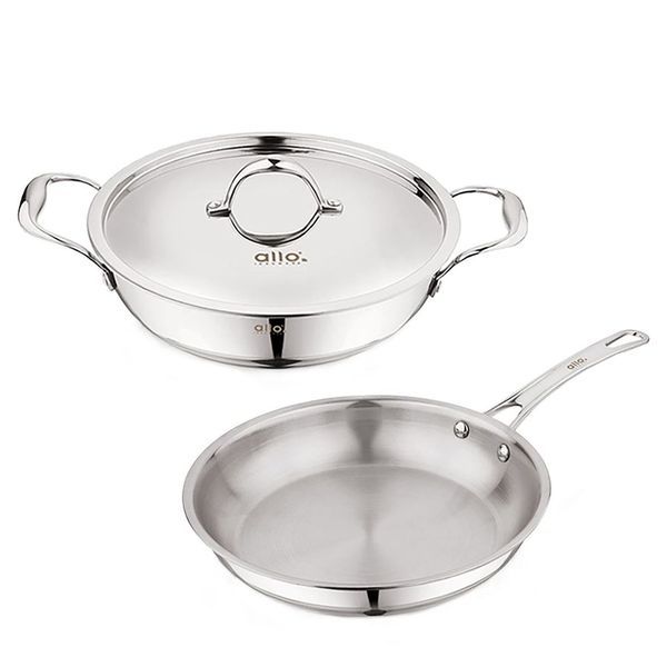 Buy Allo CookSafe TriPly Stainless Steel Kadhai & Frypan 2pcs Combo Set of 2.7 Litres Kadhai with Lid and 1.5 litres Frypan without Lid - Induction Friendly - Naturally Non-Stick, 24Cm & 22Cm on EMI