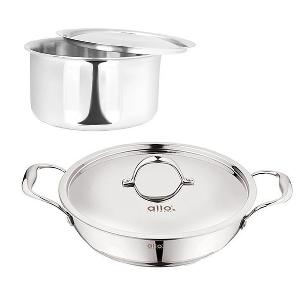 Buy Allo CookSafe TriPly Stainless Steel Kadhai & Tope 2pcs Combo Set of 3 Litres Kadhai with Lid and 3.8 Litres Tope with Lid - Induction Friendly - Naturally Non-Stick, 26Cm & 20Cm on EMI