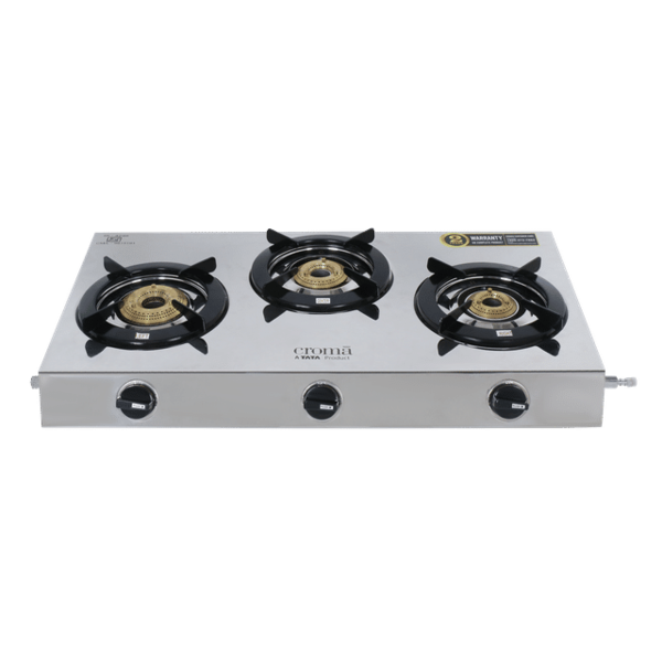 Buy Croma 3 Burner Manual Gas Stove (Stainless Steel, Silver) With 2 Year Warranty - A Tata Product on EMI